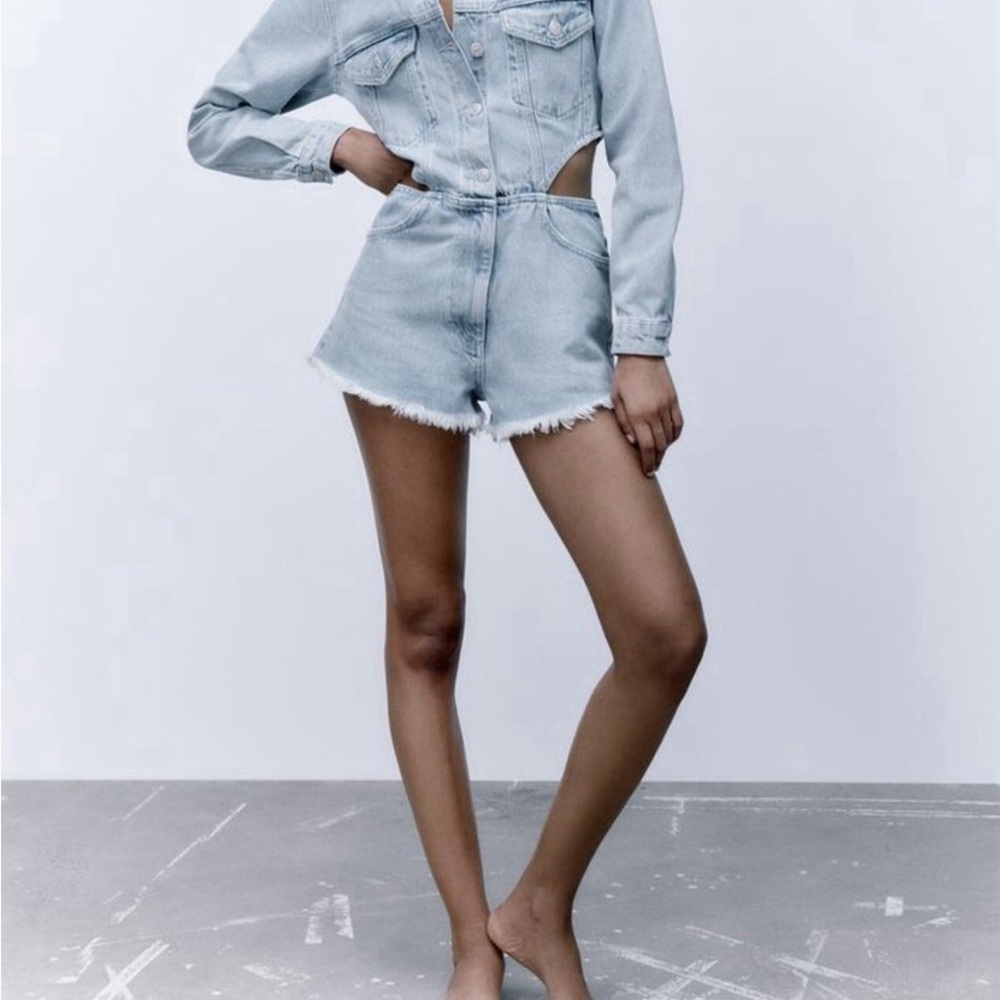 Zara Light Blue Denim Romper